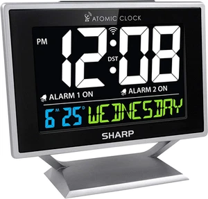 Desktop Dual Wecker mit Farbdisplay - Atomgenauigkeit - Kalender & Tag o - Bild 1 von 12