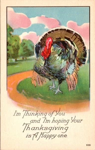 I'm Thinking of You Thanksgiving Turkey Postcard - Picture 1 of 2
