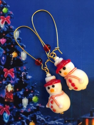 ADORABLES Y ÚNICOS PENDIENTES DE CRISTAL DE MURANO NAVIDAD MUÑECOS DE NIEVE TAN LINDOS Foto 1 de 2