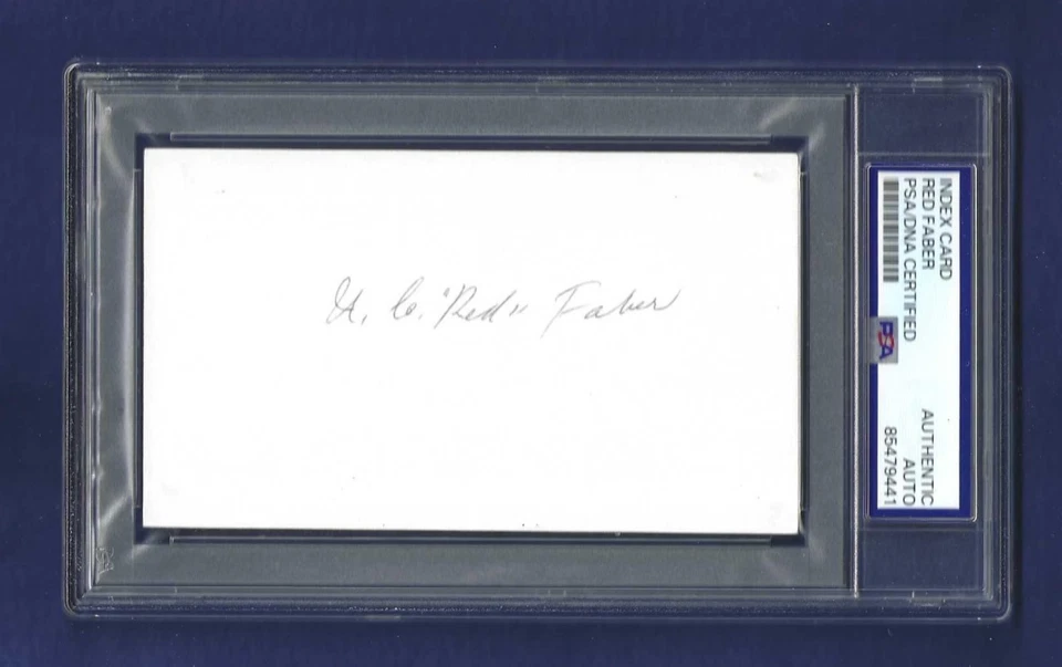 Red Faber Chicago White Sox Baseball HOFer Autographed 3x5 Card PSA SLABBED - Image 1 of 1