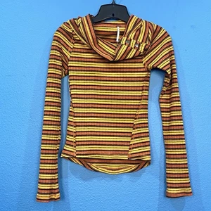 Top Free People Naranja Amarillo Cape Cod Capucha a Rayas a Presión Mujer Talla Mediana - Imagen 1 de 18