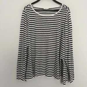 Eileen Fisher Plus Size 2X Slub Knit Top Linen Boat Neck 3/4 Sleeve Stripe - Picture 1 of 7