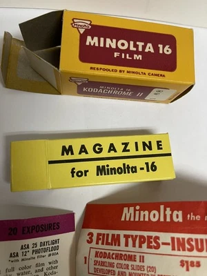 Caja de película de cartucho Minolta 16 Kodachrome II con papeles excelente - SIN PELÍCULA VACÍA Foto 1 de 4