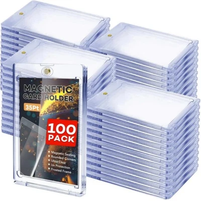 100 Pack Magnetic Trading Sports Card Holders 35pt One-Touch Hard UV Protection - Image 1 of 4
