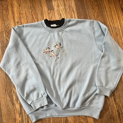 Suéter Top Stitch by Morning Sun para mujer azul grande bordado de colección años 90 Foto 1 de 4