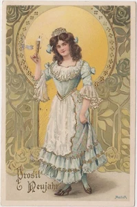 D 31 Año Nuevo 1905! hermosa tarjeta de artista Mailick! Acuñación de oro! - Imagen 1 de 2