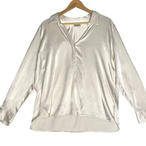 Rails Nissa Satin Crepe Blouse Womens XL Ivory Office Siren Classic Minimalist - Picture 1 of 5