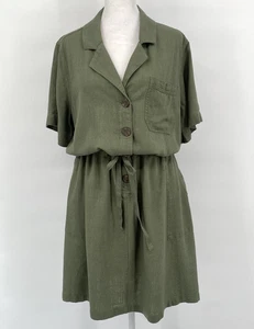 J Jill Dress Womens Large Green Short Sleeve Button Front Belted Linen Blend - Picture 1 of 19