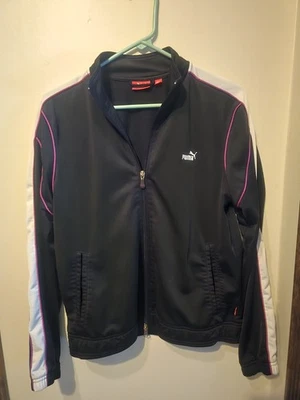 Chaqueta deportiva negra y púrpura PUMA para mujer cremallera completa talla grande Foto 1 de 3