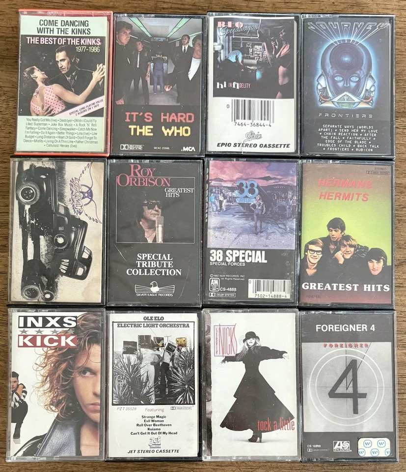 Lot Of 12 Classic Rock Cassettes, Used, The Who, Kinks, Aerosmith, ELO, REO, INX - Image 1 of 1