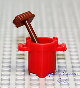 NUEVO Lego Minifigura CONTENEDOR DE BASURA ROJO Y ESCOBA MARRÓN - Barril de basura de la ciudad contenedor - Imagen 1 de 1