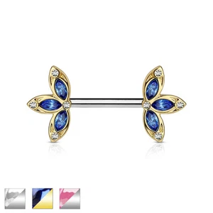 Crystal Petal Ends Nipple Piercing Ring / Shield / Surgical Steel Barbell - Picture 1 of 7