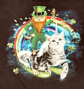 Fruit Of The Loom Grapric Shirt 3XL Black Cat Leprechauns Short Sleeve Pull Over - Picture 1 of 7