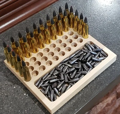 9MM.-50 P0CKET RELOADING TRAY- CNC CUT HARDOOD HICKORY WITH BULLET TRAY - Image 1 of 4