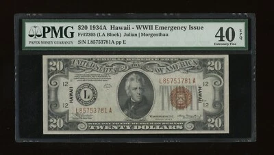 DBR 1934-A $20 FRN Hawaii Fr. 2305 PMG XF-40 EPQ Serial L85753781A - Image 1 of 2