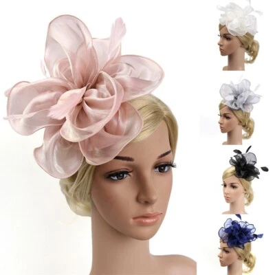 UK Feather Flower Headband Alice Band Fascinator Womens Wedding Race Royal Ascot