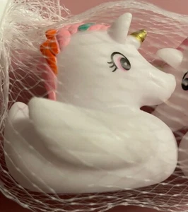 UNICORN RUBBER DUCK PAIR ~ COLORED MANE & GOLD HORN ~ BAG~JEEP DUCKS - Picture 1 of 2