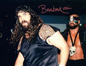 WCW Barbarian Hand Signed WWE Cactus Jack Mick Foley Team Entrance 11X14 Photo