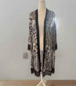 Drapers & Damons Womens 3X Open Front Long Cardigan Kimono Black White Lace NWT - Picture 1 of 6