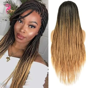 26 Inch Ombre Long Synthetic Wigs Box Braided Wigs Braided Wig Heat Resistant - Picture 1 of 23