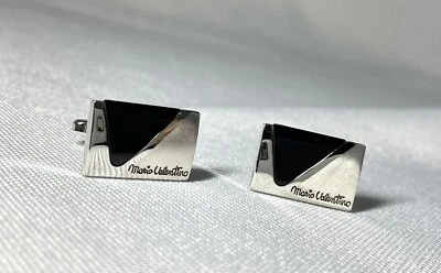 Auténticos [hermosos] Gemelos Mario Valentino Línea V Cuadrados Plateados y Negros Foto 1 de 4