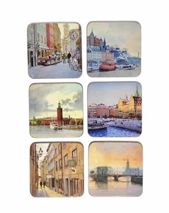 Set/6 Johan Persson Stockholm Sweden Landscape Scenes Coasters Cork Vintage - Picture 1 of 11