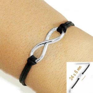 Bracciale Infinito Amore Amicizia Argento in corda Nero braccialetto Uomo Donna - Foto 1 di 18
