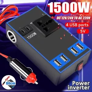 Car Power Inverter Converter Adapter Dc 12v To Ac 240v USB 4 Socket Wave 1500w - Picture 1 of 9