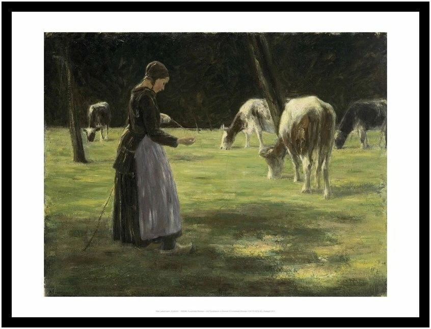 Max Liebermann Poster Kunstdruck Bild im Alu Rahmen Kuhhirtin 60x80cm Neu - Bild 1 von 1