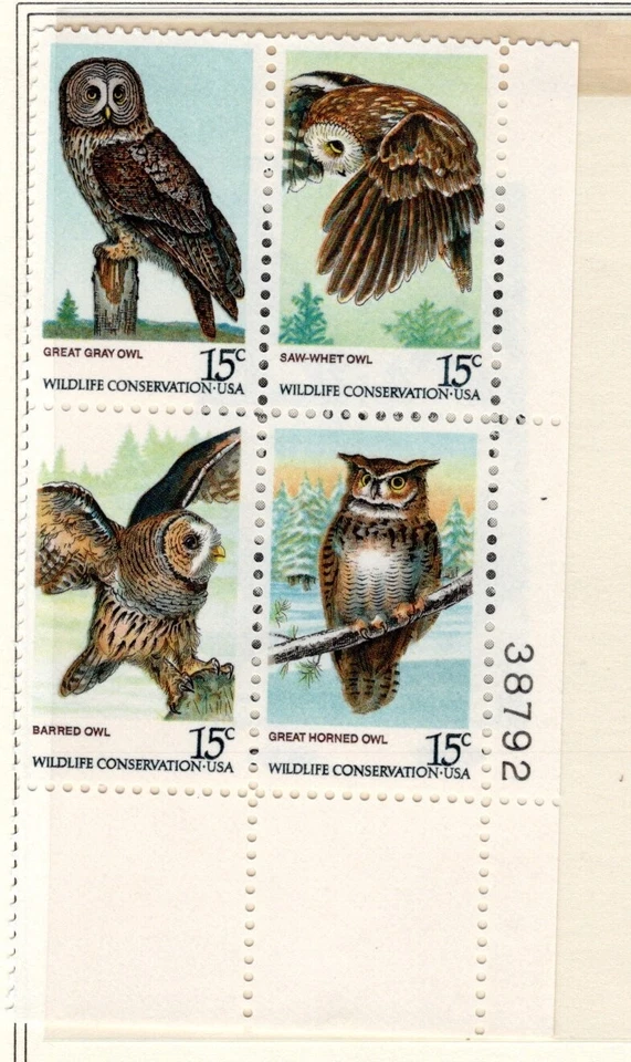 SC# 1760-63, 1978--15c Wildlife Owls, Plate Block Of 4, MNH - Image 1 of 1