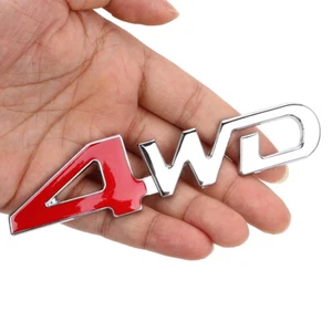 Red 3D 4WD Badge Metal Emblem Sticker Car Fender Tailgate Decal Accessories - Picture 1 of 12