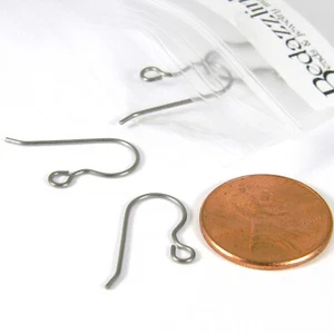 Pair of Hypoallergenic Raw Titanium Hook Silver Earring Findings w/ Loop & Stem - Picture 1 of 2