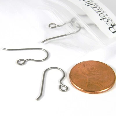 Pair of Hypoallergenic Raw Titanium Hook Silver Earring Findings w/ Loop & Stem - Image 1 of 2