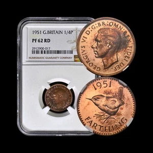 GREAT BRITAIN. 1951, Farthing - NGC PF62 - KGVI, Eurasian Wren, Troglodyte, RARE - Picture 1 of 7