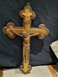 Crucifijo Cruz de Pared Jesucristo Cruz en Latón 64cm Latón Croix Cross 1900 - Imagen 1 de 13
