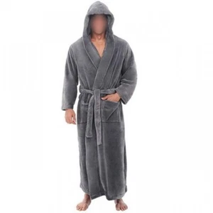 Men's Hooded Bathrobe Terry Cotton Robe Shawl Collar Bathrobe Night-Gown Pajamas - Picture 1 of 28
