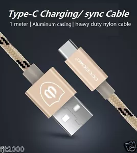 Robustes Nylon Geflochten USB 3.1 Typ-C Daten Sync Ladegerät Ladekabel Gold - Bild 1 von 4