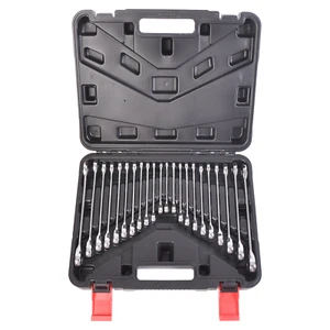 22pc Flat Ratcheting Wrench Combination Spanner Tool Set SAE & Metric With Case - Picture 1 of 4
