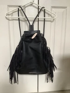 Victoria’s Secret Fringe Faux Leather Adjustable Backpack Black New With Tag - Picture 1 of 6
