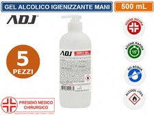 SET 5 GEL IGIENIZZANTE 500 ML ALCOLICO 75% SANIFICANTE MANI CONTRO GERMI BATTERI