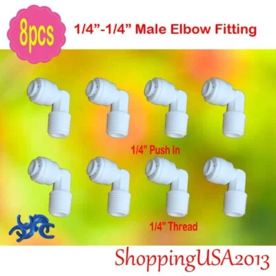 8 X Male Elbow Fittings Thread 1/4"-1/4" Connector Connection Undersink RO  - Image 1 of 4