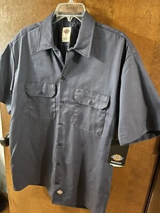 Dickies Men's Shortsleeve Work Shirt Original Fit Navy Blue Size LargeBRAND NEW - Picture 1 of 6