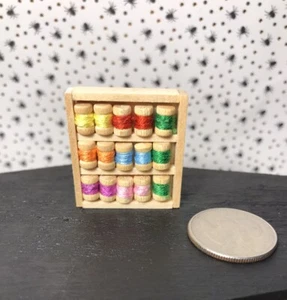 Dollhouse Miniature 1:12 Thread Box With 15 Spools Of Thread Sewing - Picture 1 of 2
