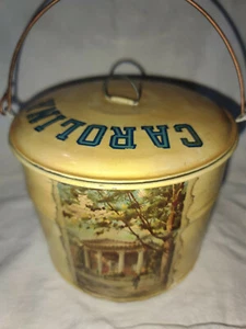 VTG Univ of North Carolina Tar Heels YELLOW decoupage metal pail lunch pail UNC - Picture 1 of 9