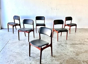 Set of 6 Danish Modern Model 49 leather & Rosewood Dining Chairs by Erik Buch - Picture 1 of 11