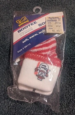Calcetines botín muñeco de nieve vintage Gold Bug rojo blanco 12-24 meses NOS 1983 Foto 1 de 4