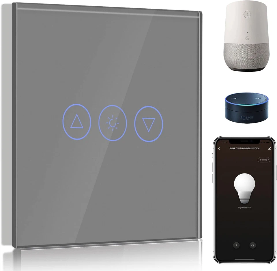 BSEED Interruptor De Atenuador Inteligente Gris,Wifi Interruptor Regulador De Lu - Imagen 1 de 1