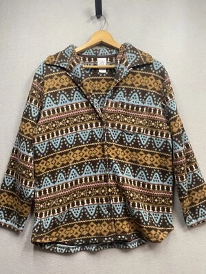 Chaqueta para mujer Just My Size polar estampado tribal talla 14/16 bolsillo en el pecho abotonado Foto 1 de 4