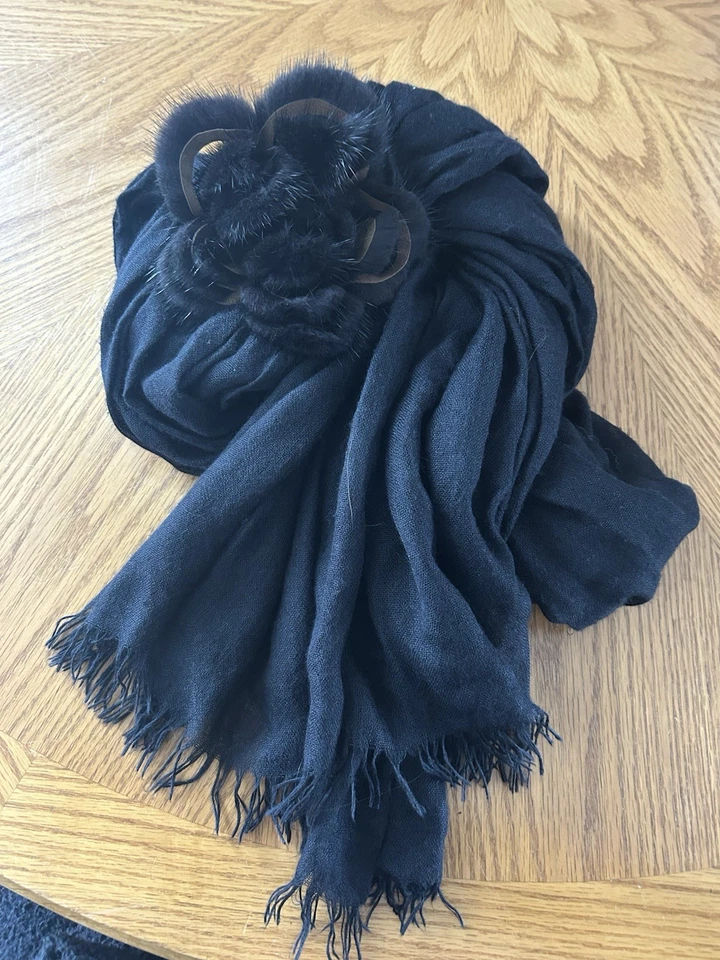 FENDI PIEL DE VISÓN CACHEMIR Estola Bufanda Chal Envoltura Motivo Floral REGALO Italia Foto 1 de 4