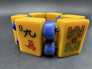 Vtg Celluloid Mahjong Stretchable Bracelet 6.5” - Picture 1 of 9